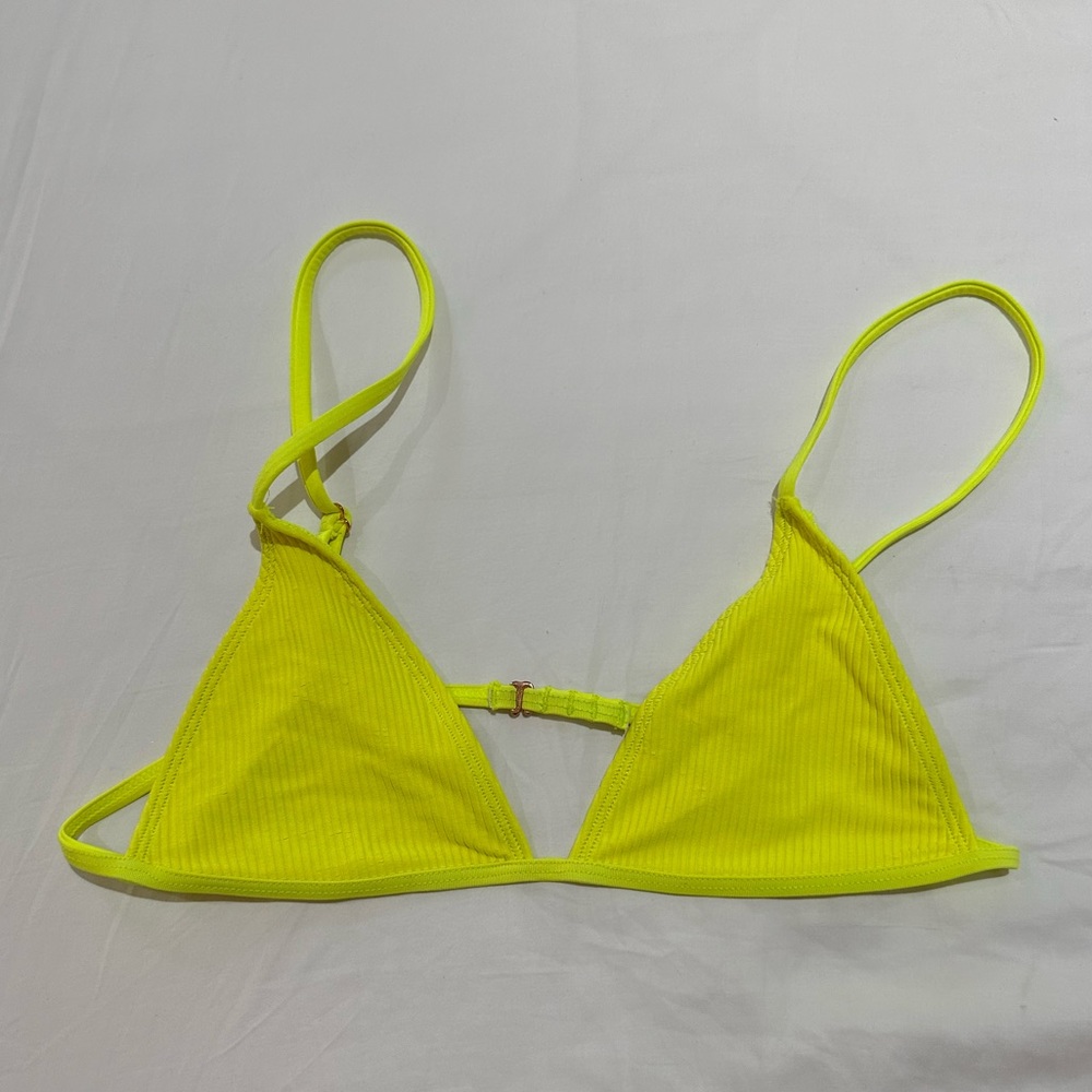 Frankies Bikinis neon yellow ribbed bikini top